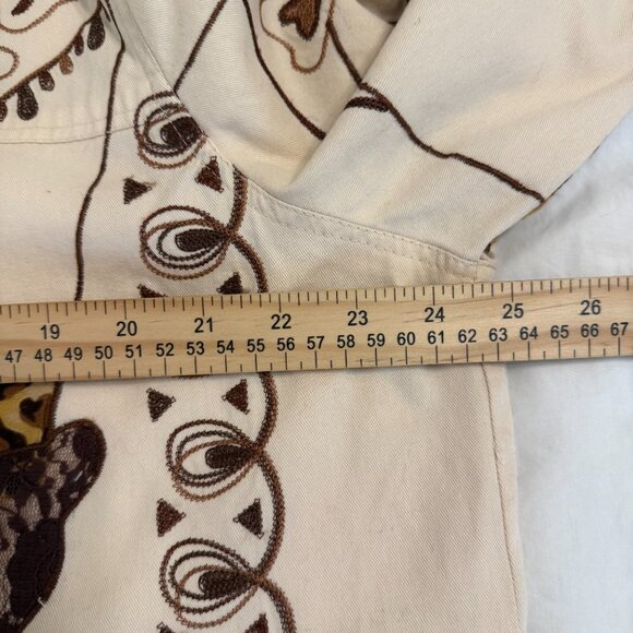 Choices 1X Plus 3/4 Sleeve Leopard Cheetah Animal Print Tan Artsy Jacket - Picture 6 of 9